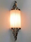 Antique Vintage Art Deco Nickel Brass   Milk Glass Rod Light Wall Sconces Lamp 