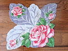 Unique Leaf Design Vintage Hankie Pink Roses Scalloped