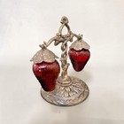 Vintage 1960   s Red Glass Hanging Strawberry Salt   Pepper Shakers Japan Ep Zinc