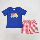 Sibling Kids Boys Embroidery Construction Back To School Shorts Set