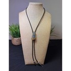 Picture Jasper Bolo Tie Roadrunner Western Necklace Leather Cord Vintage Style