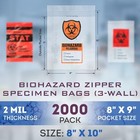 2000 Specimen Bags Biohazard Transport Zip 3 Wall 8x10 2 Mil W  Attached Pouch