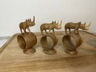 Hand Carved Napkin Holder Rings African Safari Animal Rhino Wooden Vtg Set Of 6