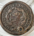 1851 Coronet Head Large Cent  Over Date  Hole Above Head  Interesting Coin 