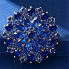 Vintage Blue Crystal Flower Brooch Pin Gold Rhinestone Statement Jewelry Gift