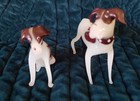 Vintage Set Of 2 Hand Blown   Hand Painted Mini Milk Glass Hound Dog Figurines