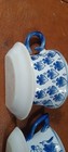  Two Ceramic Blue Delft Tea Cup   Saucer Wall Pocket Planter  u9 