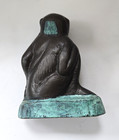 Vintage Cast Iron Monkey W  Teal Accents 6  X 4 3 4  Heavy