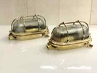 Nautical Brass Bulkhead Oval Ship Antique Light Fixture Marine Style 2 Pieces
