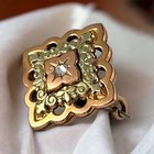 Antique French Late 1800s Ornate Square Brooch  Rose   Yellow Gold Plated