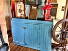 Antique Primitive Farmhouse Blue Chippy Painted Step Back Hutch Bottom Cupboard