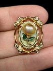 Vintage Gold Tone Flower Enamel Stud Earrings Baroque Cream Pearl 925 Post