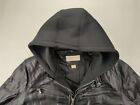 Michael Kors Men s Medium Black Leather Full Zip Hooded Bomber Coat Jacket