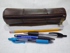 Vintage Leather Pencil Case Pouch  Full Grain Leather Zippered Pen Pouch Station