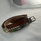 Vintage Native American Multicolor Beaded Brown Leather Belt Sz 34 Free Shipping