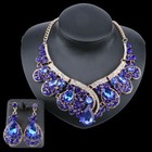 Women Gold Plated Crystal Brides Prom Party Costume Necklace Earring Jewelry Set