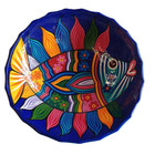 Large Vintage Mexican Folk Art Signed Clay Pottery Footed Bowl Wall Hanging Vtg