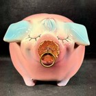 Vintage 1957 Corky Pig Piggy Bank Pink W  Blue Ears   Shading Cork Hull Pottery
