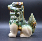 Vintage Chinese  Foo Dog Porcelain Ceramic Statute Green 7 5 Inches Tall