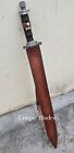 Sword  96 52 Cm Replica 1095 Damascus Steel  Blood Grooves Blade  Leather Sheath