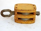 Vintage Nautical Maritime Large Wooden Pulley Rustic Barn Iron Hook Block Tackle