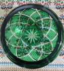 Vintage Bohemian Glass Rose Bowl Vase Green Etched Crystal Cut To Clear Antique