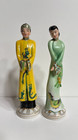 Vtg Pair  7 5  Handpainted Japanese Porcelain Couple Slender Figurines gorgeous 