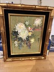 Asian White Head Long Tail Bird Watercolor Painting Stamped Liner   Bamboo Frame