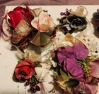 Vintage Lot Of Three Wrist Corsages   Boutonnieres Fabric Flowers Proms  Etc  