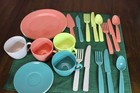 Vintage Gotham Ware Childs Play Picnic Plastic Dishes Mcm 24 Piece Set