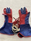 Leather Western Rodeo Gauntlet Gloves - Red White Blue Stars   Fringe