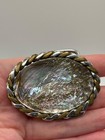 Vintage Abalone Shell Belt Buckle Western Silver Tone Brass Rope Edge