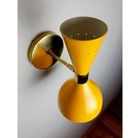 Vintage Mid-century Modern Diabolo Wall Sconces - Brass   Teal Metal Shades
