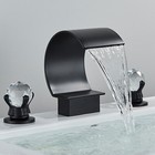 Matte Black 3 Holes Sink Faucet Waterfall Bathroom Basin Vanity Mixer 2 Handle