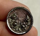 Vtg Antique Victorian Glass Picture Button Pink Daisies Leaves Faceted C36
