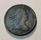 1804 Draped Bust Half Cent-early Copper Coin--spiked Chin Variety