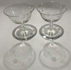 Set  2- Pair Vtg Antique Finely Etched Crystal 4 5  Wine Champagne Glasses Nice 