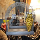 Vintage Art Deco Hendryx Bird Cage 14x17   Accessories Free Plastic Owl 