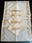 Vintage 1950 s Madeira Set Embroidered Tulip Wheat Placemats   Napkins Harvest