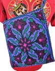 Rare Beutiful Huichol Textile Hand Embroidered Purple Flowers Xl Morral Bag