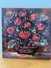 Vintage Mid Century Modern Copper Enamel Flower Painting Art
