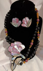 Lee Sands  Flower Necklace  Inlayed Mother Of Pearl  abalone Earrings And Bag