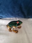Enameled Metal Frog Trinket Box Red Eyes Magnetic Close