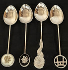 Old Chinese Solid Silver Spoons With Cool Handles - Set Of 4