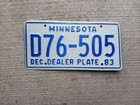 1983 Minnesota License Dealer Plate D76 - 505 Mn