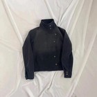 Black Denim Fencing Mock Neck Jacket High Collar Side Button Cropped Structured