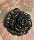 Vintage Metalized Plastic Rose Button Black   Silver  Large 27mm Victorian