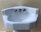 Vtg Mid Century Deco 22    Cast Iron White Porcelain Corner Sink Kohler