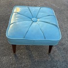 Vintage Mid-century Turquoise  Footstool Vinyl Ottoman Tapered Legs 18   x18   x13   