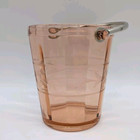 Vtg Art Deco Pink Depression Ice Bucket Etched Frosted Flowers Silver Handle